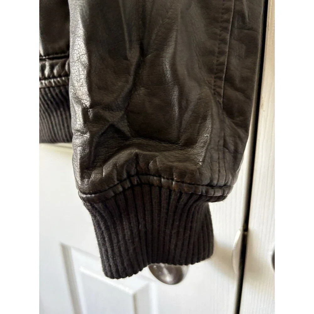 Womens Levis Brown Bomber Jacket Faux Leather Sherpa Lined Size Medium
